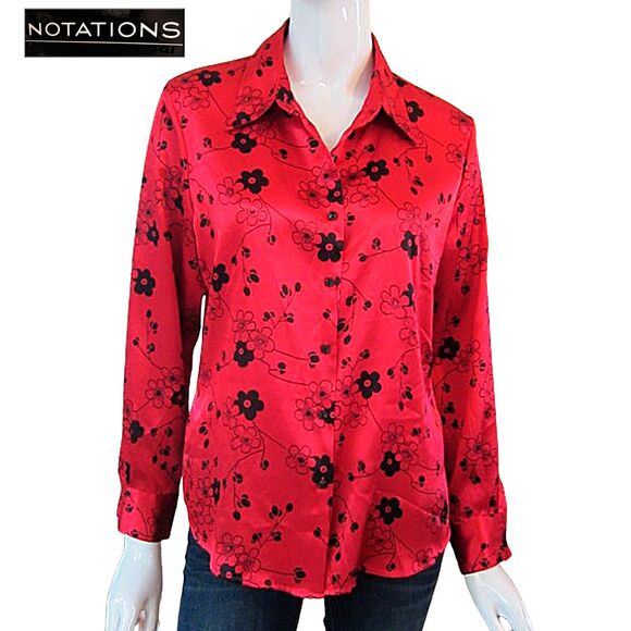 NOTATIONS NWOT Old Money Floral Satin Collared Button-Down Shirt S - Picture 1 of 12